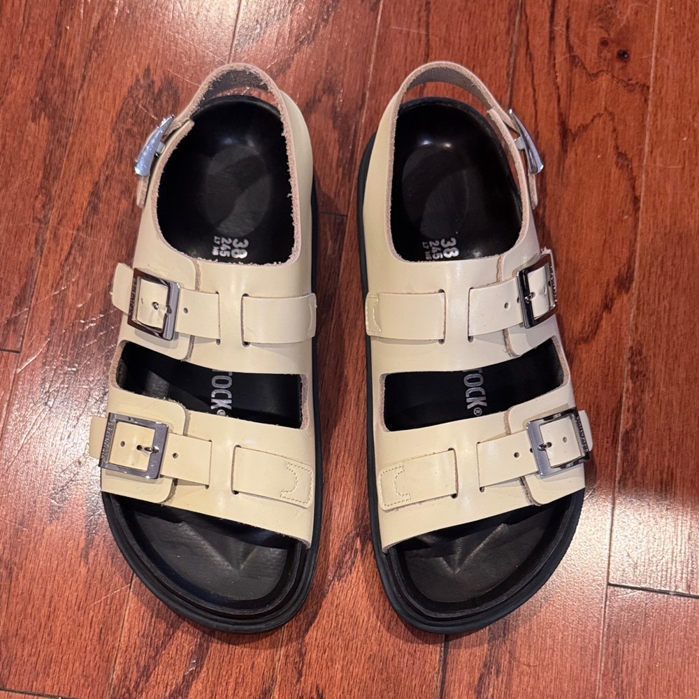 Birkenstock Cannes Leather Sandals - Butter